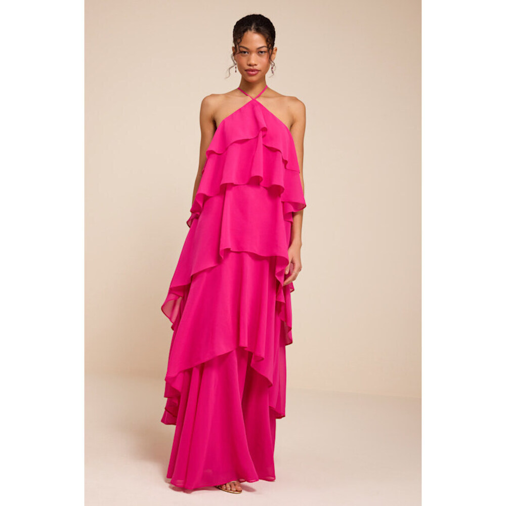 Lulus Aveley Hot Pink Tiered Shift Maxi Dress - Size S